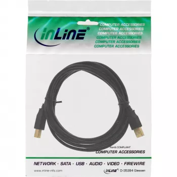 InLine USB 2.0 kabelis, A tipa vīrišķais / B tipa sievišķais, melns, apzeltīts, 10 m