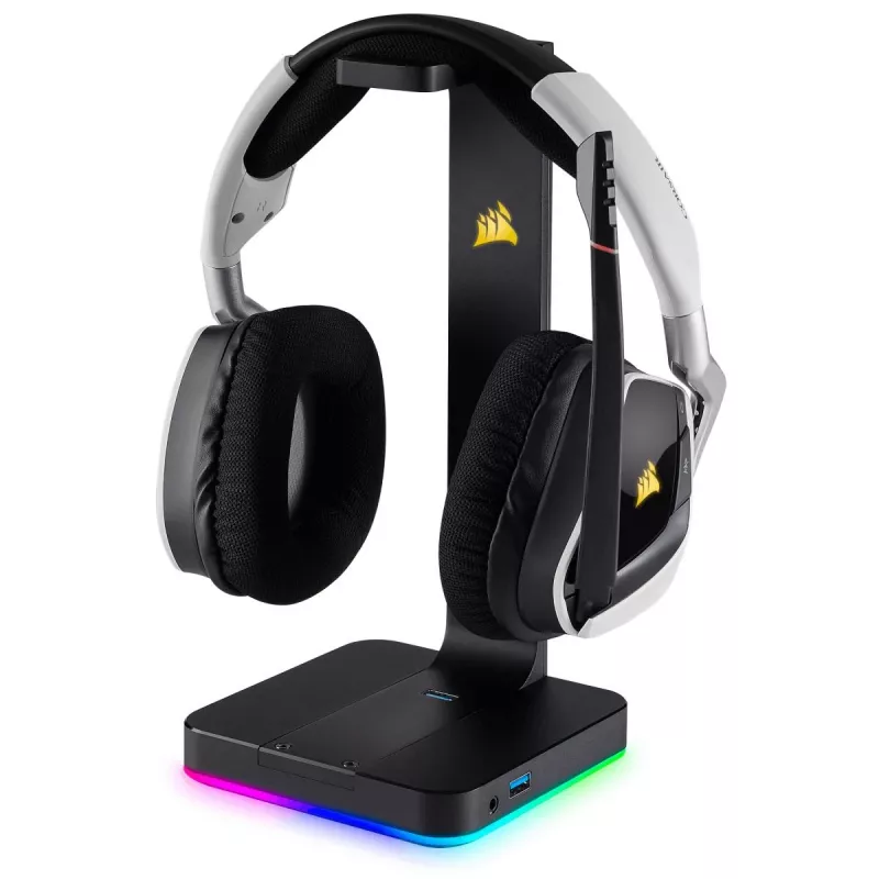 CORSAIR austiņu statīvs - St100 RGB Premium - ar statīvu 7.1 telpiskā skaņa - pielāgojams RGB apgaismojums