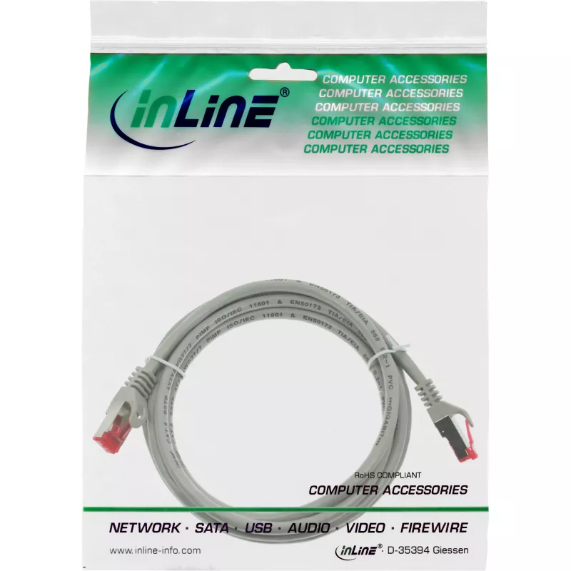 InLine komutācijas kabelis S/FTP PiMF Cat.6 250MHz PVC varš pelēks 3m