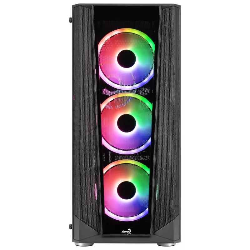 Aerocool PRISMBKV3 PC korpuss ATX melns 4 ventilatori ARGB priekšā sānos sānos rūdīta stikla