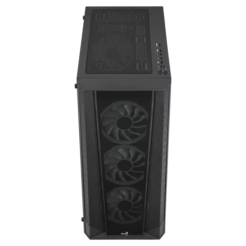 Aerocool PRISMBKV3 PC korpuss ATX melns 4 ventilatori ARGB priekšā sānos sānos rūdīta stikla