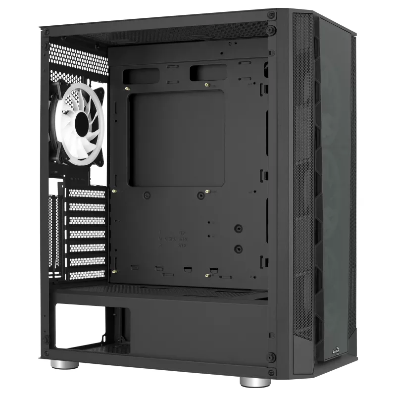 Aerocool PRISMBKV3 PC korpuss ATX melns 4 ventilatori ARGB priekšā sānos sānos rūdīta stikla