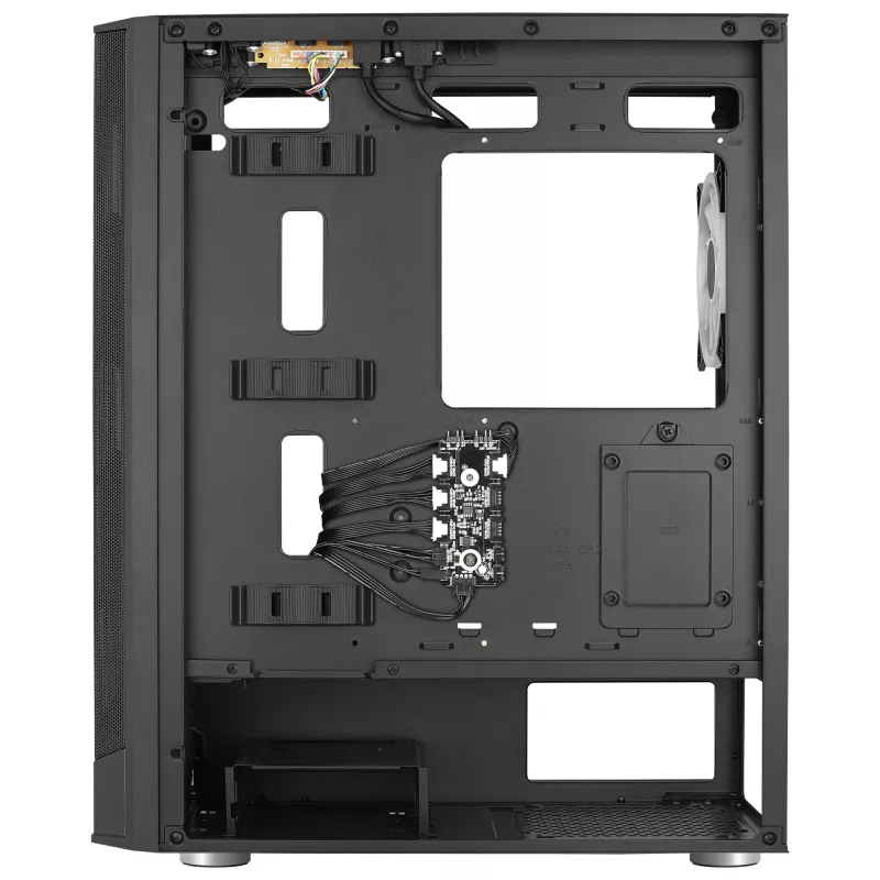 Aerocool PRISMBKV3 PC korpuss ATX melns 4 ventilatori ARGB priekšā sānos sānos rūdīta stikla