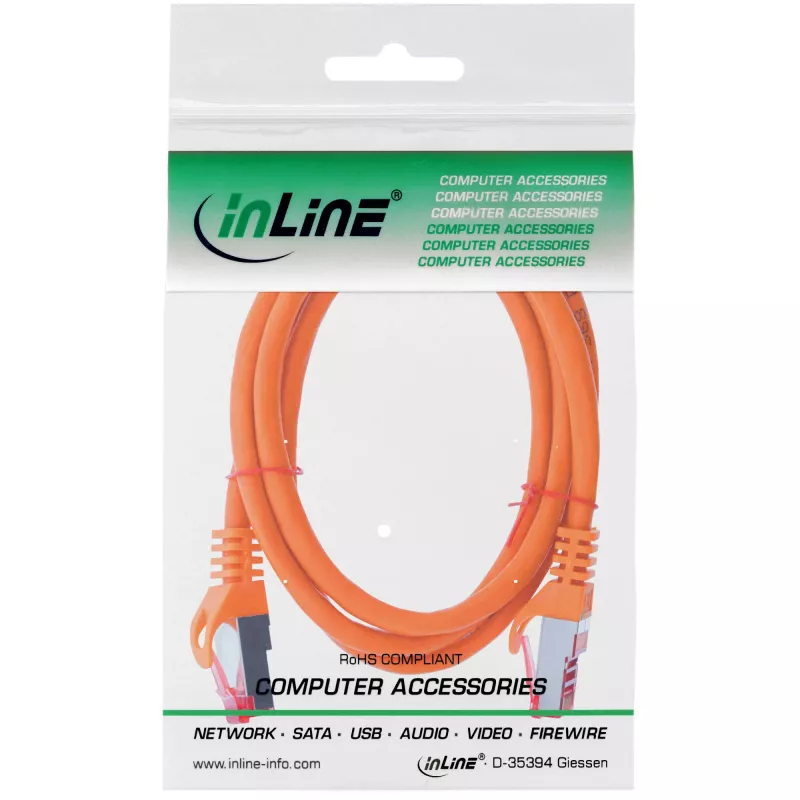 InLine komutācijas kabelis S/FTP PiMF Cat.6 250MHz PVC varš oranžs 2m