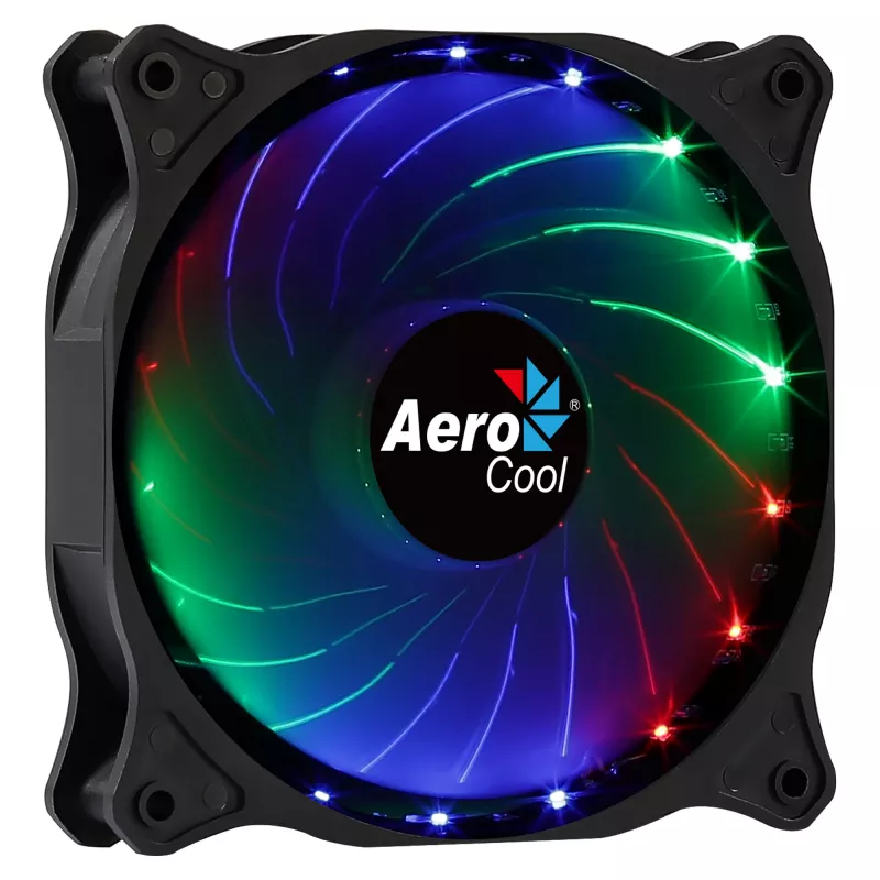 AEROCOOL COSMO12FRGB 120 mm datora korpusa ventilators, 1000 RPM, 15 gaismas diodes RGB, Molex savienotājs, 3,72 W, melns