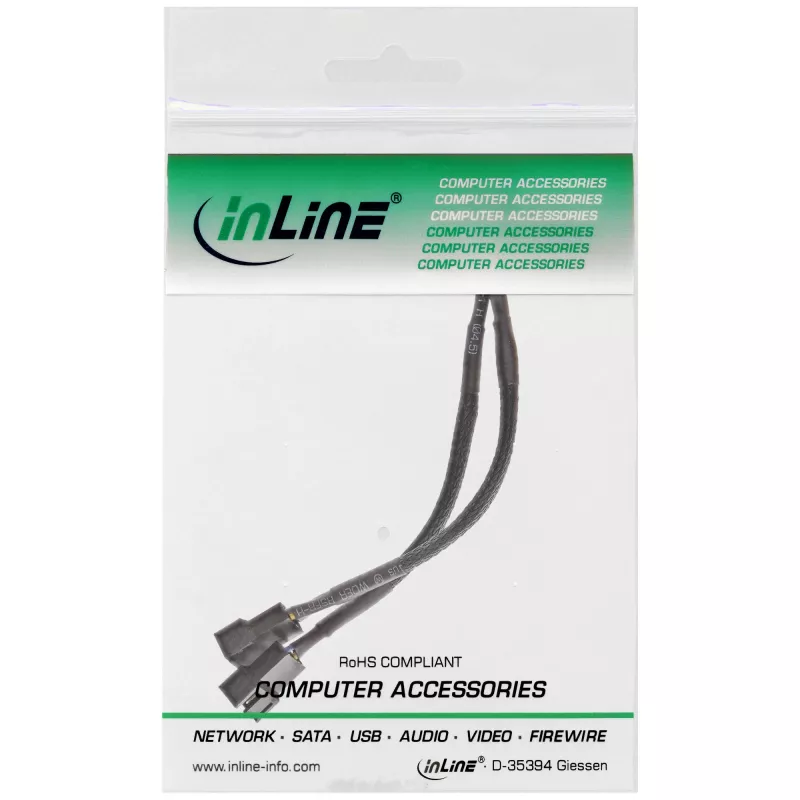 InLine PWM ventilatoru barošanas Y-kabelis, 4pin. 1M/2F, 0,15m