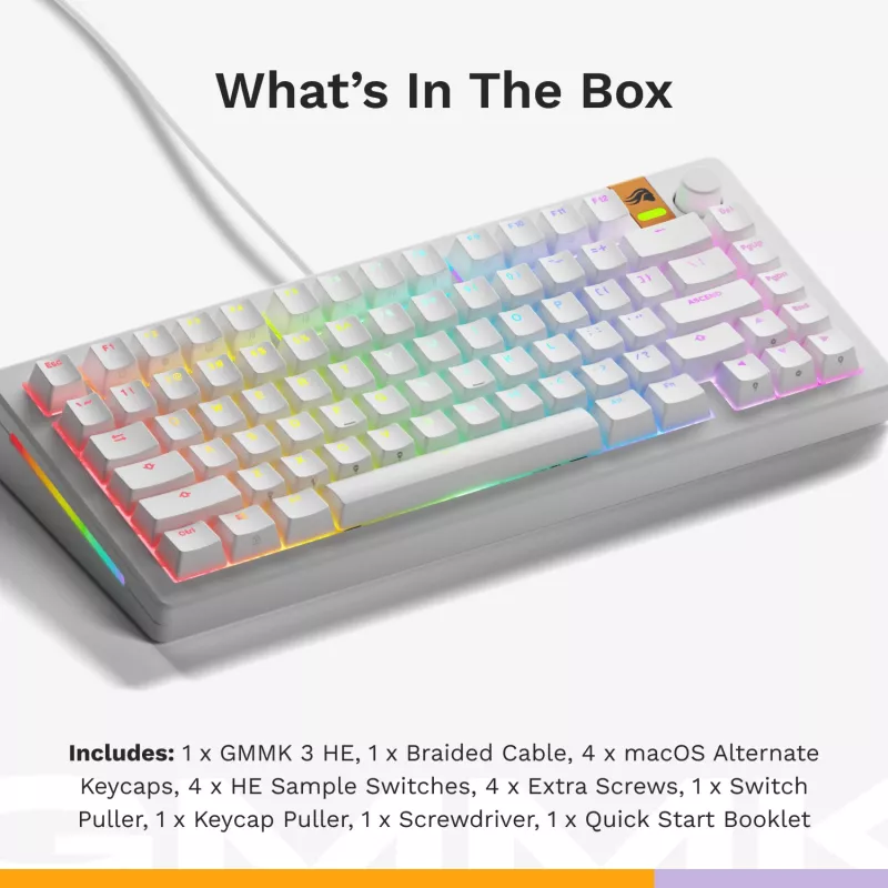 Mehāniskā tastatūra GLORIOUS GMMK 3 HE 75% Wired balta US izkārtojums