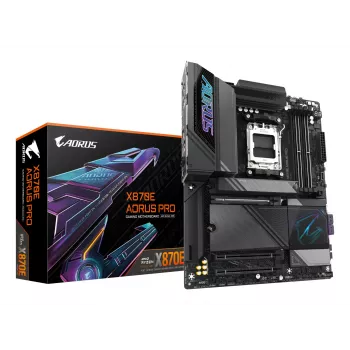 GIGABYTE X870E AORUS PRO mātesplate - atbalsta AMD Ryzen 9000 procesorus, 16+2+2 fāžu digitālais VRM, līdz 8000MHz DDR5 (OC), 3xPCIe 5.0 + 1xPCIe 4.0, Wi-Fi 7, 2.5GbE LAN, USB 4