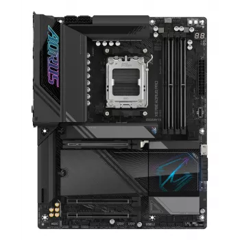 GIGABYTE X870E AORUS PRO mātesplate - atbalsta AMD Ryzen 9000 procesorus, 16+2+2 fāžu digitālais VRM, līdz 8000MHz DDR5 (OC), 3xPCIe 5.0 + 1xPCIe 4.0, Wi-Fi 7, 2.5GbE LAN, USB 4