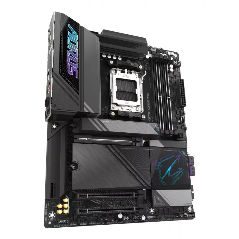 GIGABYTE X870E AORUS PRO mātesplate - atbalsta AMD Ryzen 9000 procesorus, 16+2+2 fāžu digitālais VRM, līdz 8000MHz DDR5 (OC), 3xPCIe 5.0 + 1xPCIe 4.0, Wi-Fi 7, 2.5GbE LAN, USB 4