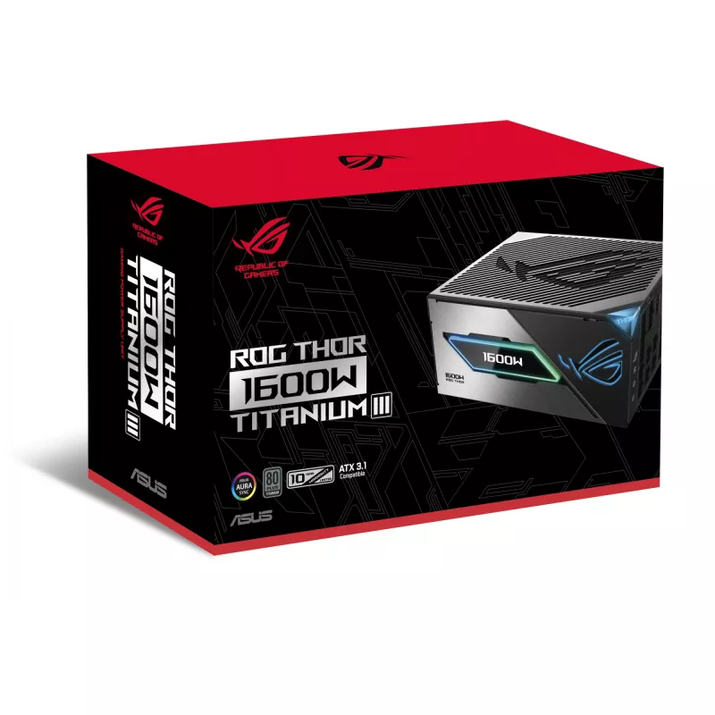 Barošanas bloks ASUS ROG THOR-1600T3-GAMING 1600 W, 80 PLUS Titanium, ATX 3.1, pilnībā modulārs, OLED displejs