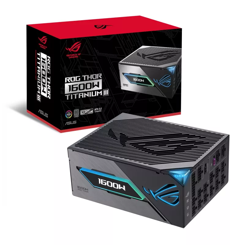 Barošanas bloks ASUS ROG THOR-1600T3-GAMING 1600 W, 80 PLUS Titanium, ATX 3.1, pilnībā modulārs, OLED displejs