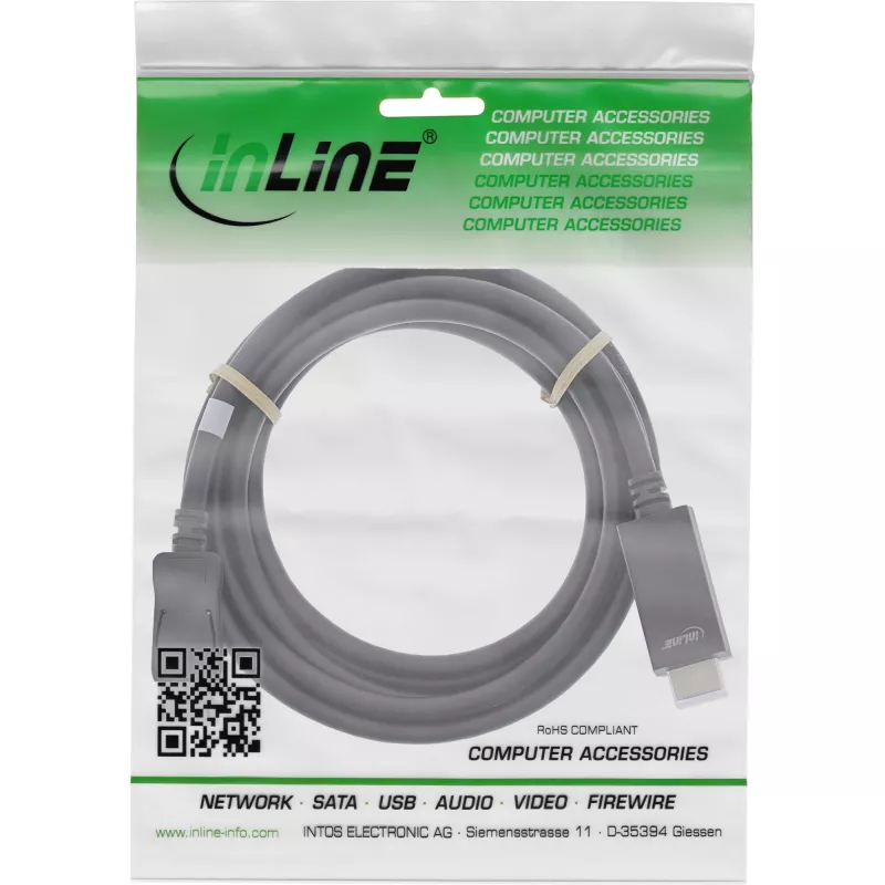 InLine DisplayPort–HDMI pārveidotāja kabelis, 4K/60Hz, melns, 5m