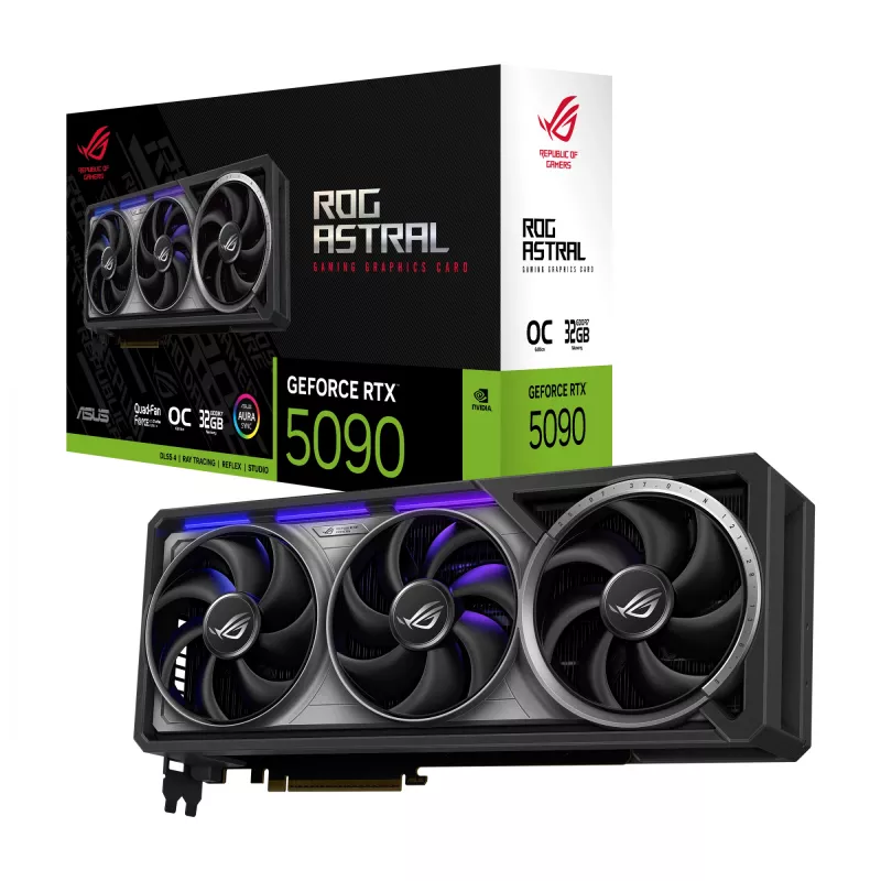 Grafikas karte ASUS GeForce RTX 5090 — 32 GB GDDR7, 512 bitu, PCIe 5.0, 4 ventilatori, 357,6×149,3×76 mm