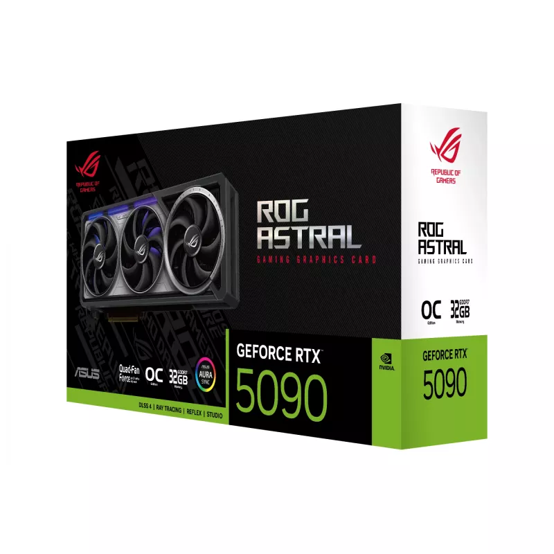 Grafikas karte ASUS GeForce RTX 5090 — 32 GB GDDR7, 512 bitu, PCIe 5.0, 4 ventilatori, 357,6×149,3×76 mm