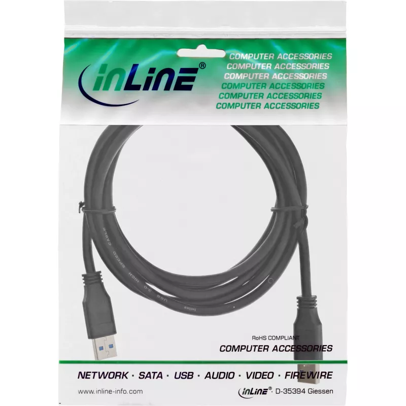 InLine USB 3.2 Gen 1 kabelis Type A vīr. / A vīr., melns, 2 m