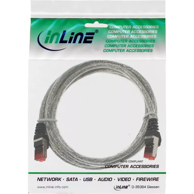 InLine komutācijas kabelis S/FTP PiMF Cat.6 250MHz PVC varš caurspīdīgs 1m