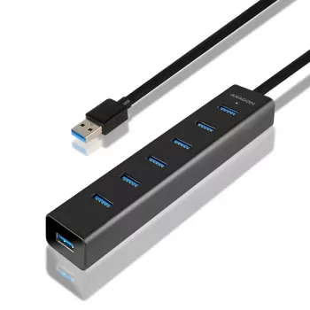 Axagon HUE-SA7BP 7x USB 3.0 ALU CHARGING centrmezgls MELNS ar maiņstrāvas adapteri