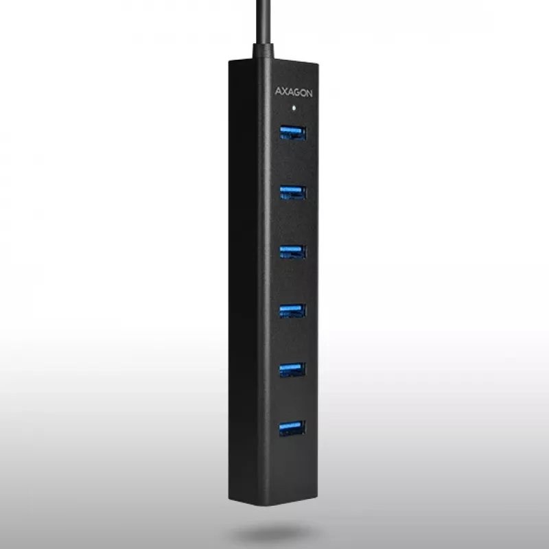 Axagon HUE-SA7BP 7x USB 3.0 ALU CHARGING centrmezgls MELNS ar maiņstrāvas adapteri