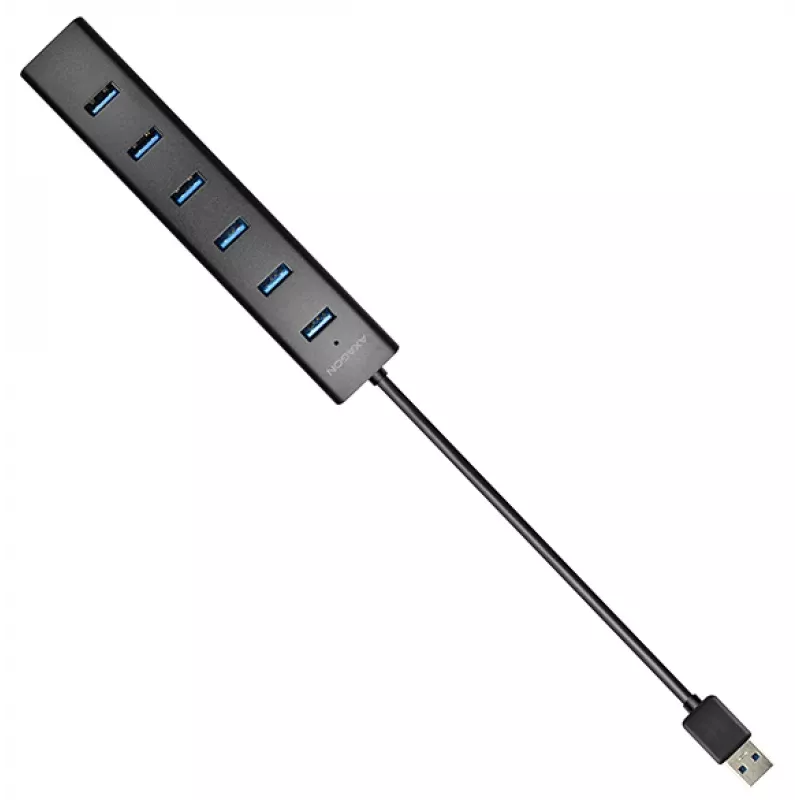 Axagon HUE-SA7BP 7x USB 3.0 ALU CHARGING centrmezgls MELNS ar maiņstrāvas adapteri