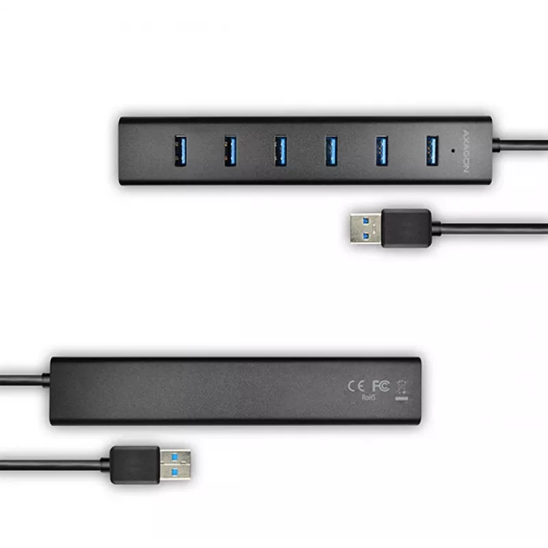 Axagon HUE-SA7BP 7x USB 3.0 ALU CHARGING centrmezgls MELNS ar maiņstrāvas adapteri