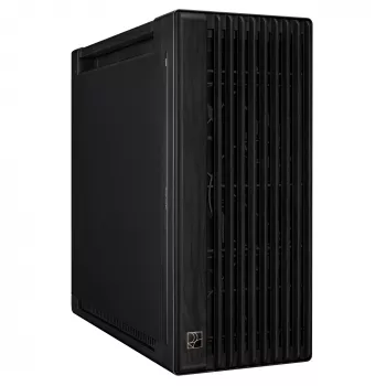 PC korpuss ASUS ProArt PA602 Wood Edition Midi Tower melns — EATX atbalsts, 45 cm GPU, 19 cm PSU/dzesētājs, 8 HDD nodalījumi, USB-C