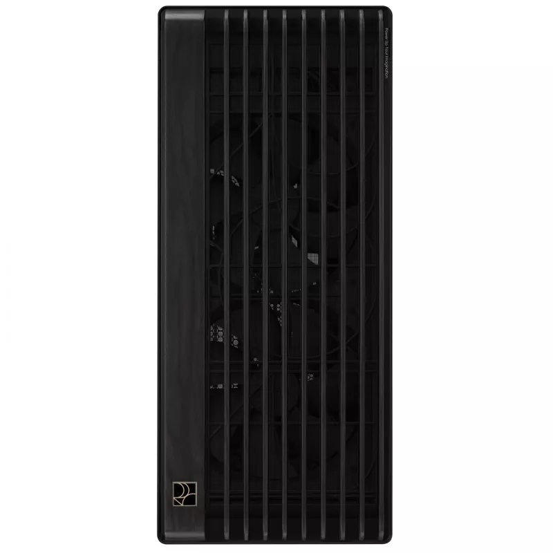PC korpuss ASUS ProArt PA602 Wood Edition Midi Tower melns — EATX atbalsts, 45 cm GPU, 19 cm PSU/dzesētājs, 8 HDD nodalījumi, USB-C