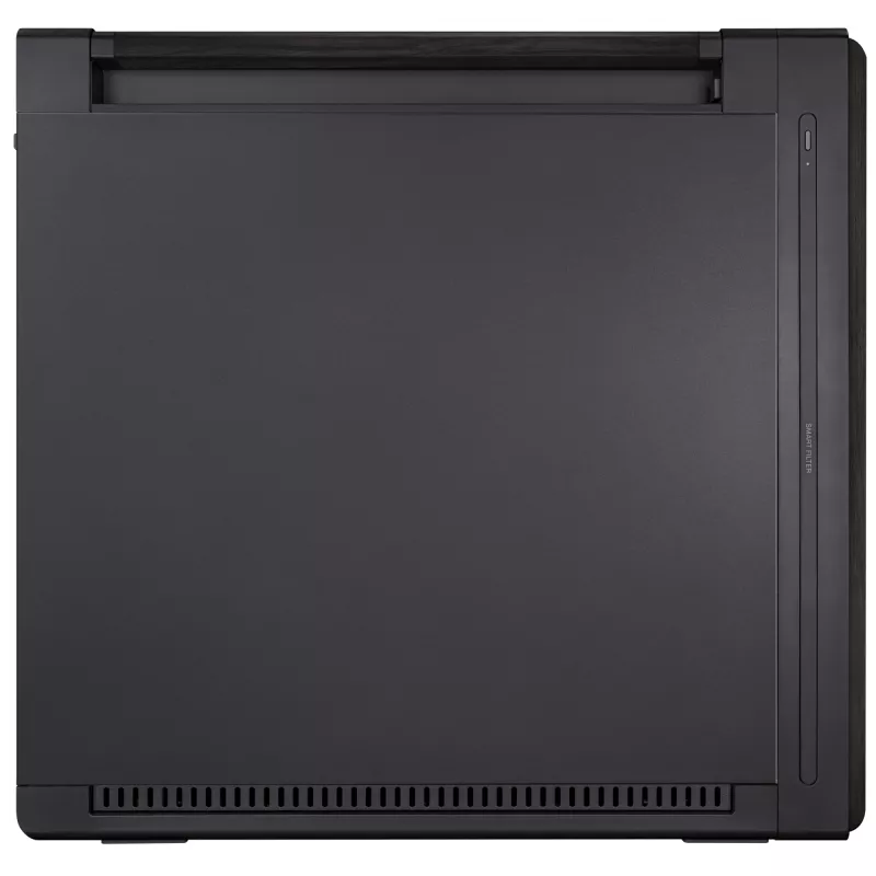 PC korpuss ASUS ProArt PA602 Wood Edition Midi Tower melns — EATX atbalsts, 45 cm GPU, 19 cm PSU/dzesētājs, 8 HDD nodalījumi, USB-C