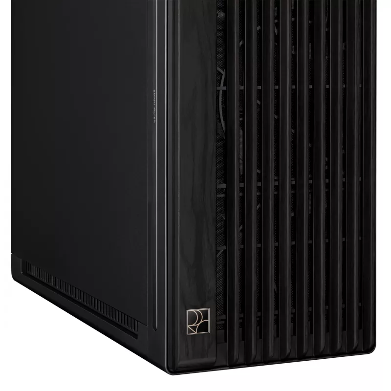 PC korpuss ASUS ProArt PA602 Wood Edition Midi Tower melns — EATX atbalsts, 45 cm GPU, 19 cm PSU/dzesētājs, 8 HDD nodalījumi, USB-C