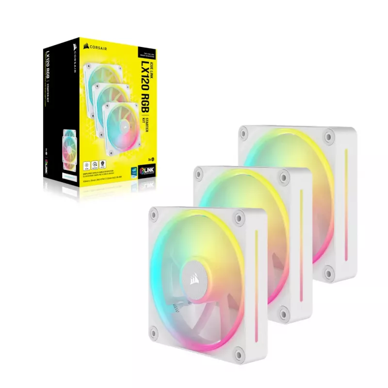 CORSAIR Icue Link Lx120 RGB 120mm Pwm Fans Starter Kit - Balts
