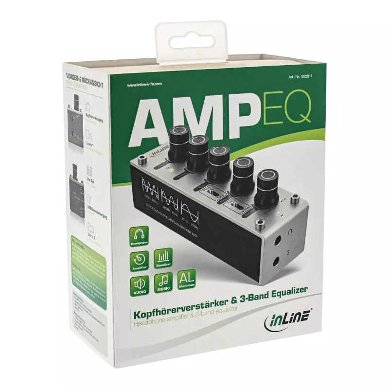 InLine AmpEQ Tri-Tone Hi-Res AUDIO priekšpastiprinātājs un austiņu pastiprinātājs, 3,5 mm stereo, USB barošana