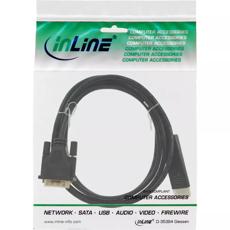 InLine DisplayPort–DVI pārveidotāja kabelis, melns, 2 m