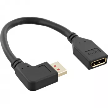 InLine DisplayPort 1.4 adaptera kabelis M/F, 8K4K, leņķveida kreisais, melns/zelts, 0.15m