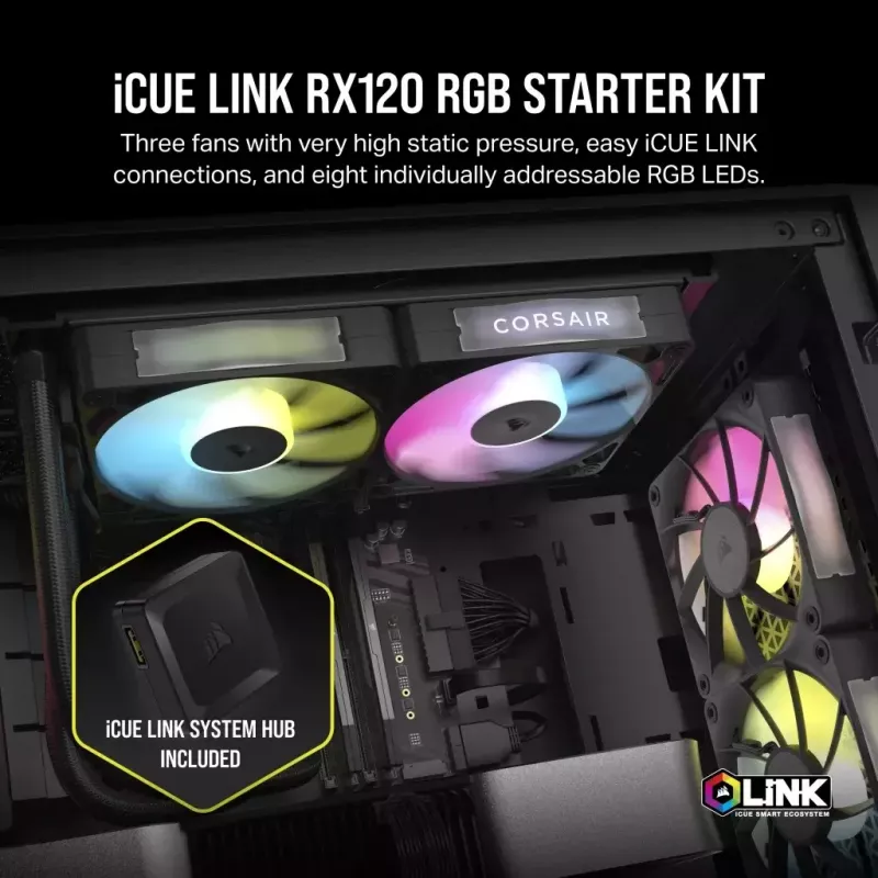 Corsair iCUE LINK RX120 RGB ventilators 12 cm 400-2100 RPM magnētiskais gultnis