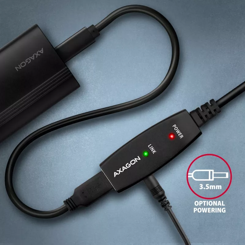 Axagon ADR-215 USB 2.0 A-M -> A-F aktīvs pagarinātājs/atkārtotāja kabelis 15m