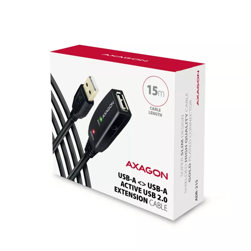 Axagon ADR-215 USB 2.0 A-M -> A-F aktīvs pagarinātājs/atkārtotāja kabelis 15m