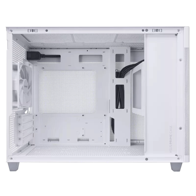 PC case ASUS AP201 PRIME CASE TG balta Mini Tower — micro ATX, rūdīts stikls, 3×3,5 collu nodalījumi, 1×2,5 collu, USB-A×2, USB-C×1