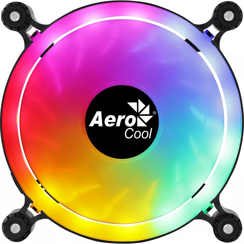 AEROCOOL 120 mm datora korpusa ventilators SPECTRO12 RGB, 12 V, 1000 RPM, 3,6 W, Molex, pretvibrācijas, uzmavas gultnis, melns