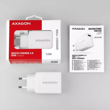 Axagon ACU-QC19W sienas lādētājs 1x QC3.0/AFC/FCP/SMART 19W balts