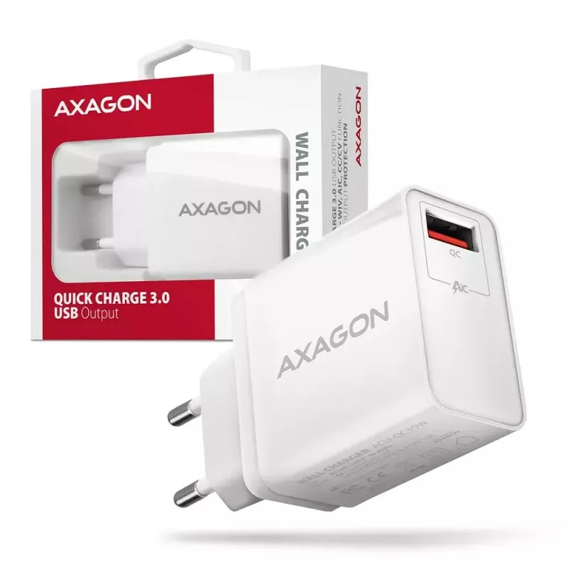 Axagon ACU-QC19W sienas lādētājs 1x QC3.0/AFC/FCP/SMART 19W balts
