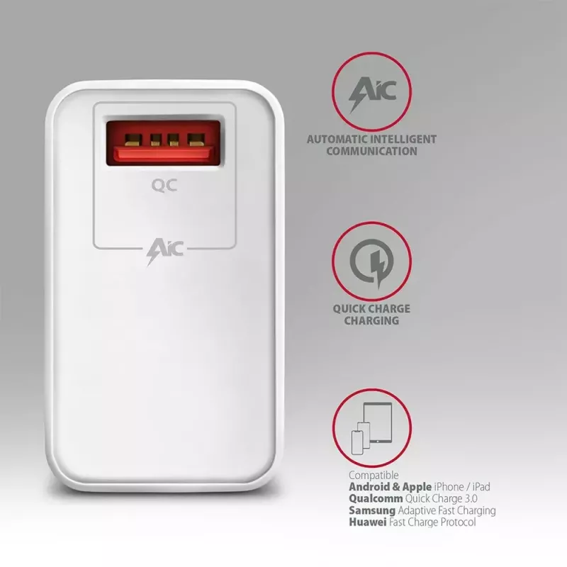 Axagon ACU-QC19W sienas lādētājs 1x QC3.0/AFC/FCP/SMART 19W balts