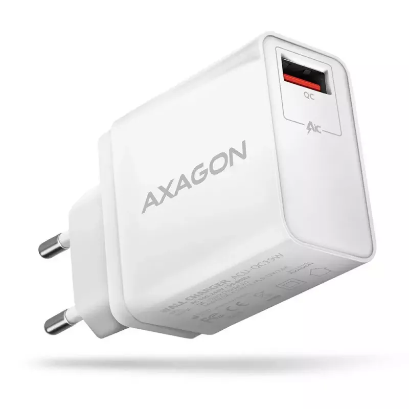 Axagon ACU-QC19W sienas lādētājs 1x QC3.0/AFC/FCP/SMART 19W balts