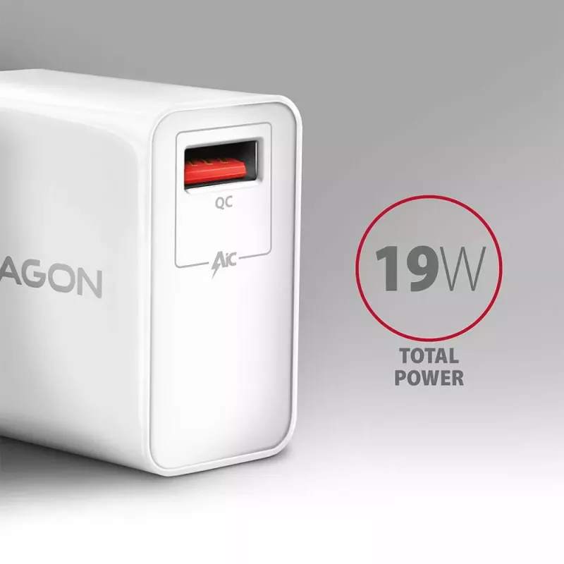 Axagon ACU-QC19W sienas lādētājs 1x QC3.0/AFC/FCP/SMART 19W balts