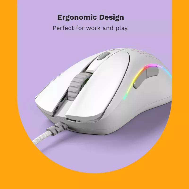 Glorious Gaming Glorious Model D 2 Wired - Matte balta, labās rokas, optiskā, USB Type-A, 26000 DPI, balta