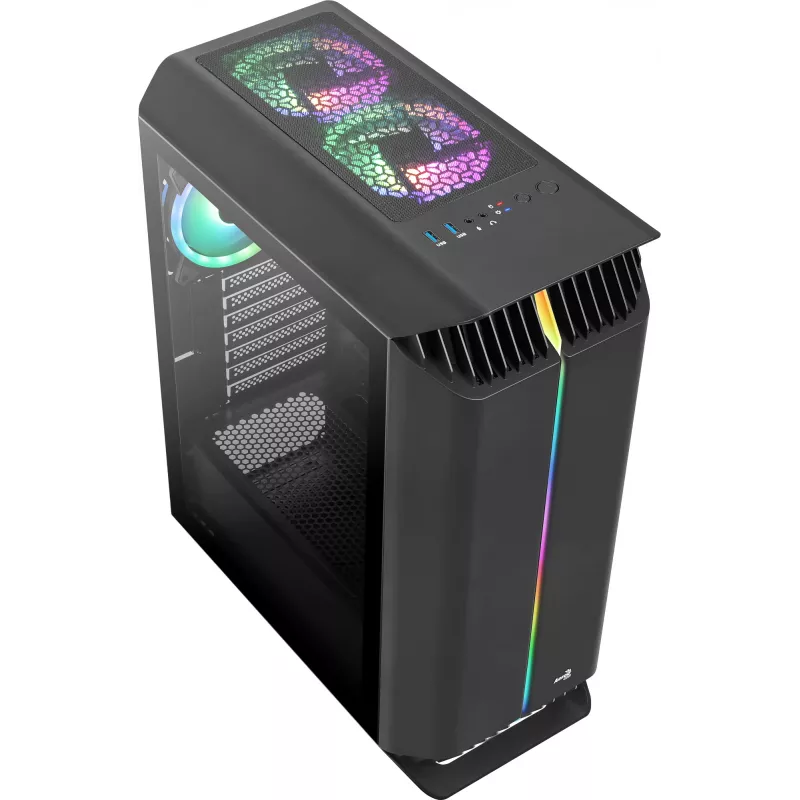 Aerocool GLADIATOR DUO ATX spēļu korpuss ar 3 x ARGB 12 cm ventilatoriem, Midi Tower, PC, melns, ATX, micro ATX, Mini-ITX, ABS, SPCC, spēlēm