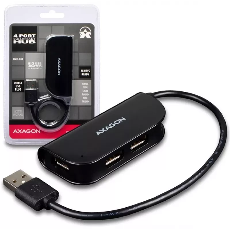 Axagon HUE-X4B saskarnes centrmezgls USB 2.0 480 Mbit/s Melns