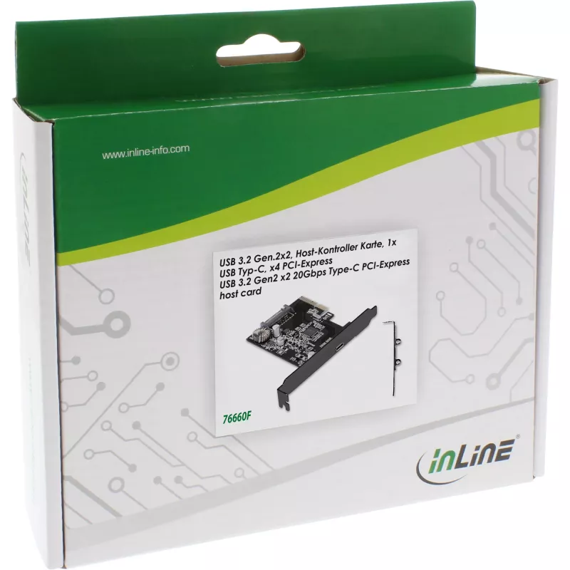 InLine interfeisa karte, USB 3.2 Gen.2x2, 1x USB-C, PCIe x4, PCIe, zema profila, PCIe 4.0, 100 mm, 1.28 mm, 120 mm