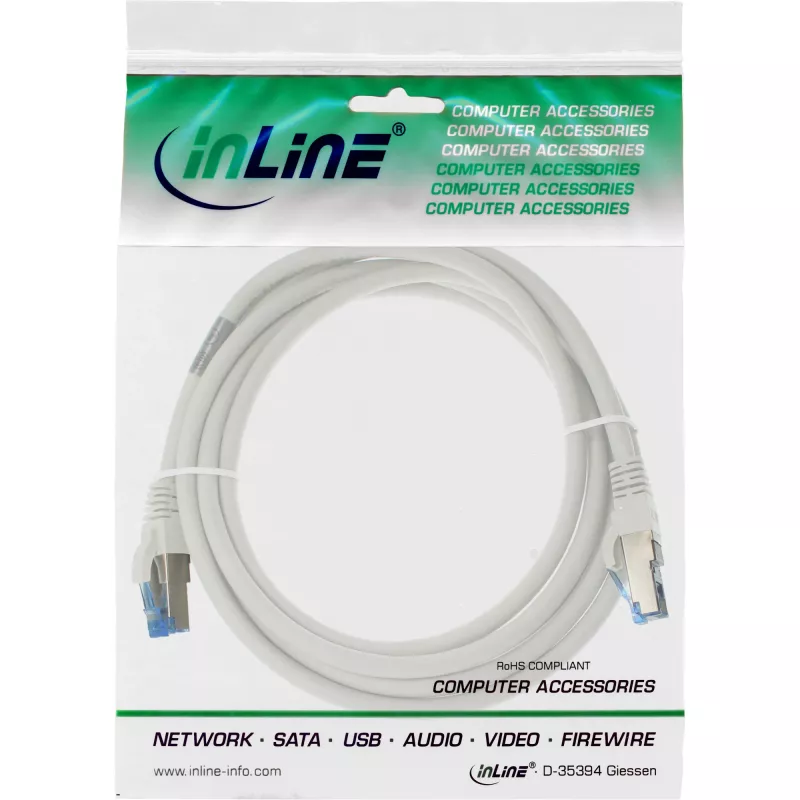 InLine savienojuma kabelis S/FTP PiMF Cat.6A bez halogēniem 500MHz balts 0.5m