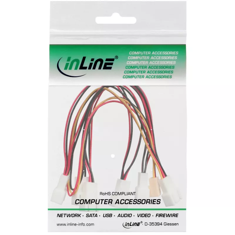 InLine ventilatora adaptera kabelis, Y-veida kabelis, 3 kontaktu Molex ligzda / 6x 3 kontaktu Molex spraudnis
