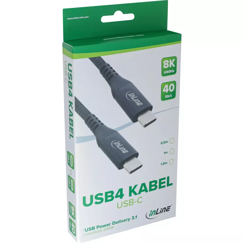 USB4 kabelis InLine 35901A 1m USB-C vīr./vīr. 8K60Hz melns